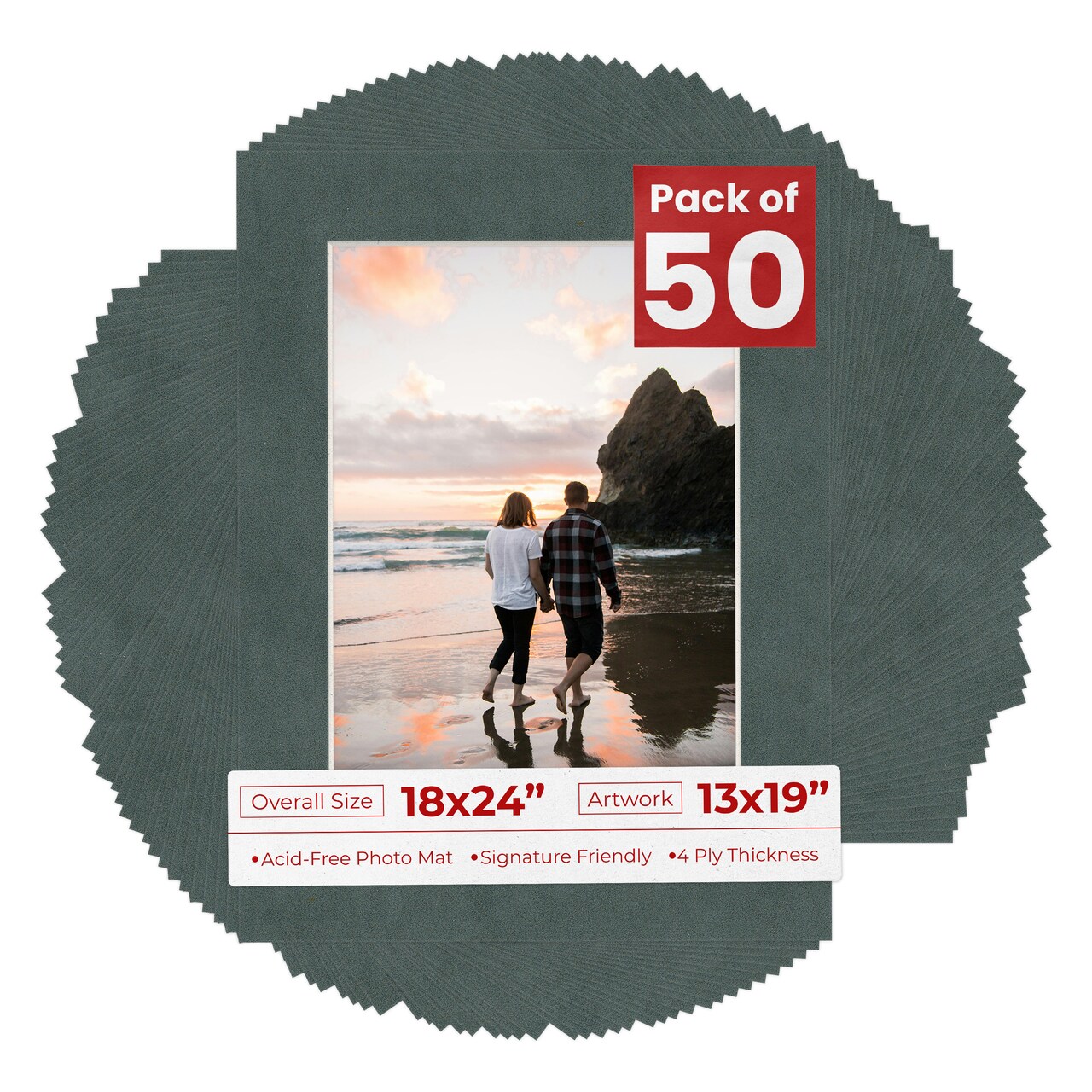 Dark Grey Suede Mat Board for 18x24 Frames - Fits 13x19 Photos